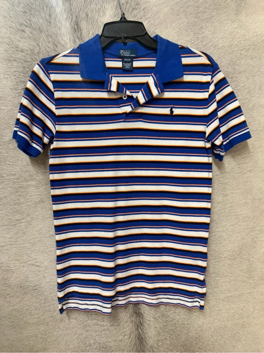 Ralph Lauren youth medium 10-12 Blue, White & Yellow Striped Polo shirt